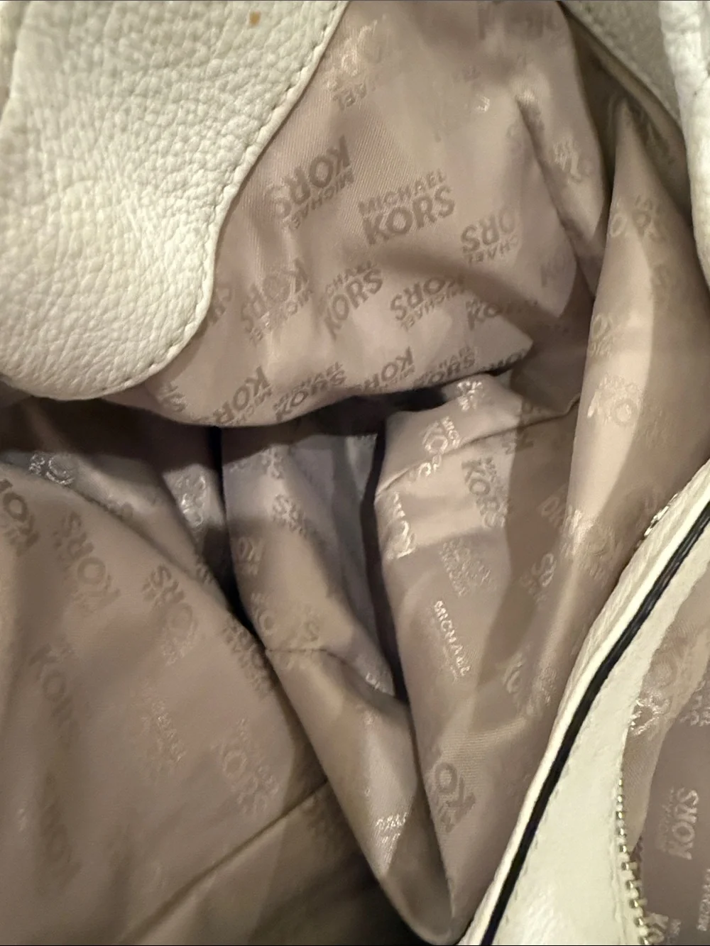 Michael Kors Pebbled White Leather Shoulder Hobo with Silver Chain